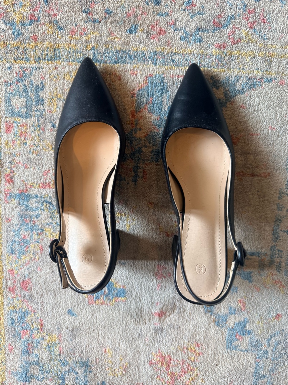Black Pointed Slingback Block Heels (Size 6)